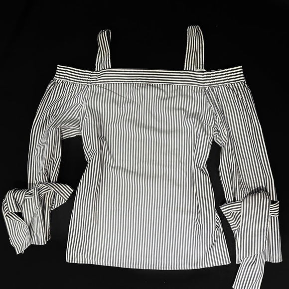Michael Kors Tops - Michael Kors Black and White Striped Off-Shoulder Blouse
